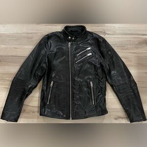 COPY - (M) DIESEL Wolf Rule Printed Lining Biker Jacket In Black